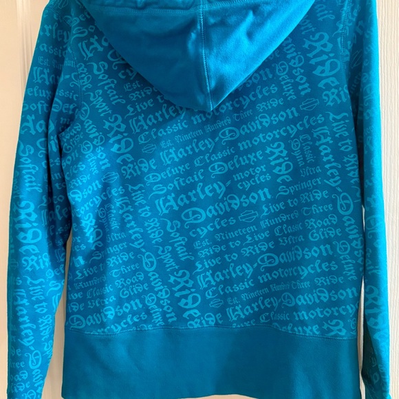 Harley Davidson Women’s Teal Zip Hoodie | Script Print | Size L - Picture 2 of 3